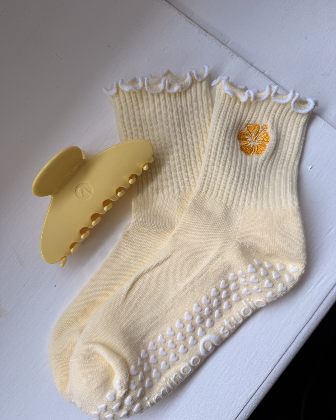 Yellow Hibiscus Grip Sock
